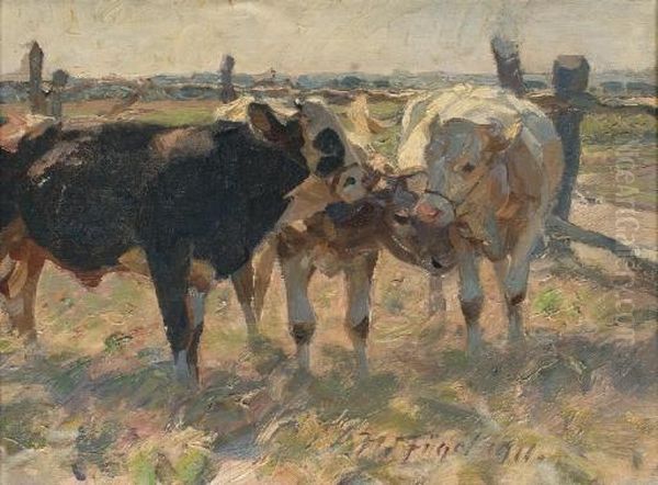 Kuhe Auf Der Weide: Out In The Pasture Oil Painting by Heinrich Johann Von Zugel