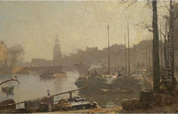 Amsterdam With The Montelbaanstoren In The Distance Oil Painting by Cornelis Vreedenburgh