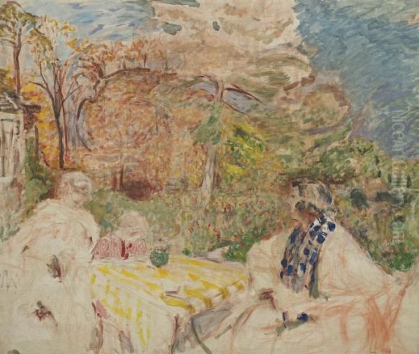 Femmes Et Enfant Au Clos Cezanne Oil Painting by Jean-Edouard Vuillard