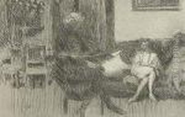 Interior Con Figuras.
 Grabado Al Aguafuerte Estampado A Oil Painting by Jean-Edouard Vuillard