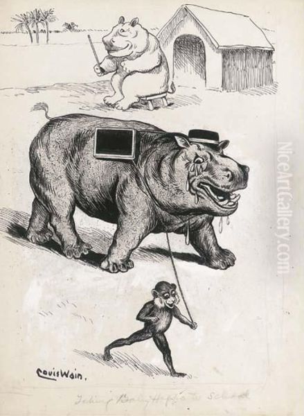 Taking The Bawling Hippo To School Oil Painting by Louis William Wain