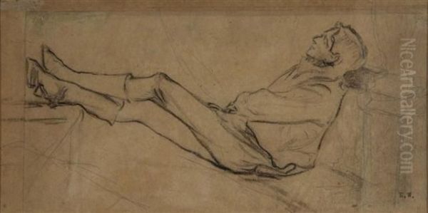 Man Seated On A Bench Oil Painting by Ethel, Dame Walker