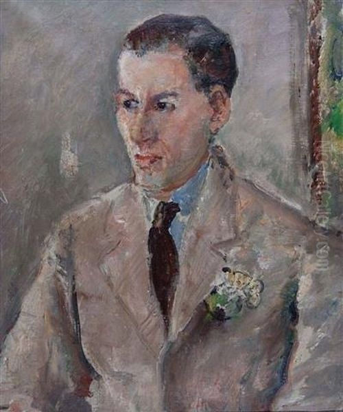 Portrait Of A Gentleman With Flowers In His Button Hole Oil Painting by Ethel, Dame Walker