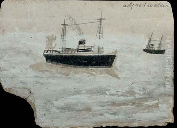 Trawlers Going Out To Sea Oil Painting by Alfred Wallis
