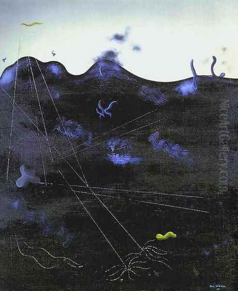 Blue Bed Oil Painting by Yves Tanguy