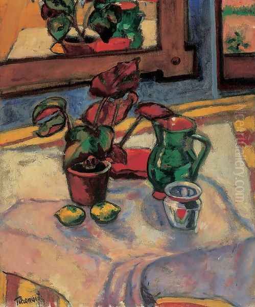 Still-life with Flowes in a Pot 1909 Oil Painting by Lajos Tihanyi