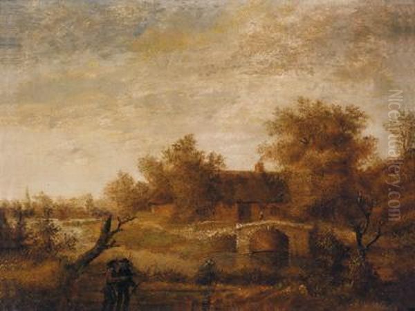 Paesaggio Con Una Casa Tra Gli Alberi E Un Ponte Oil Painting by Anthonie Waterloo