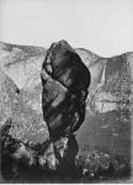 Yosemite Valley (agassiz Rock And Yosemite Falls) Oil Painting by Carleton Emmons Watkins