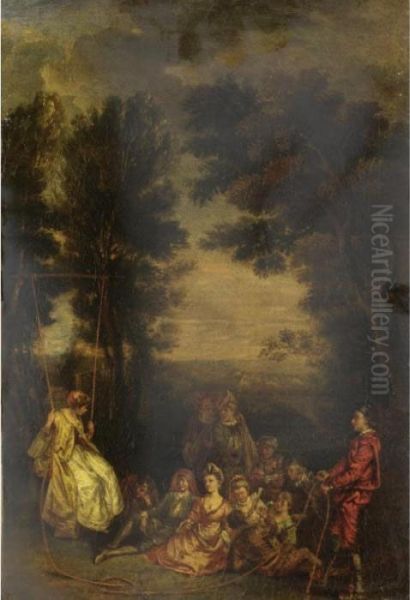 Il Gioco Dell'altalena (les Agreements De L'ete) Oil Painting by Jean-Antoine Watteau
