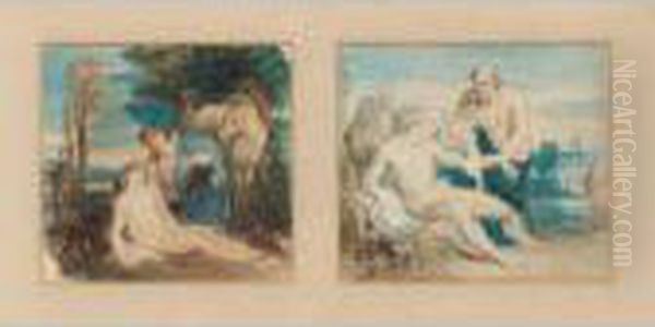 A Collection Of Early Works, 
Including: Portrait Of Admiral Lord Lyons; A Boy On Horseback (after 
Stubbs); The Death Of The Stag (verso, Study Of A Classical Hero); 
Studies Of A Greyhound; Two Variant Studies For The Good Samaritan; 
Lucretia; Appr Oil Painting by George Frederick Watts