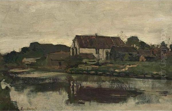 A Farm On The Waterfront Oil Painting by Jan Hendrik Weissenbruch