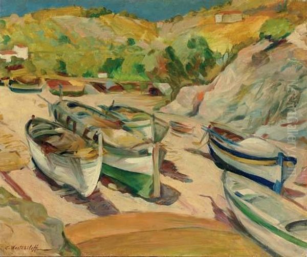 Fishing Village Oil Painting by Constantin Alexandr. Westchiloff