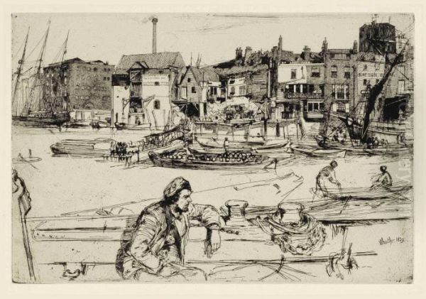 Black Lion Wharf, From The Thames Set Oil Painting by James Abbott McNeill Whistler