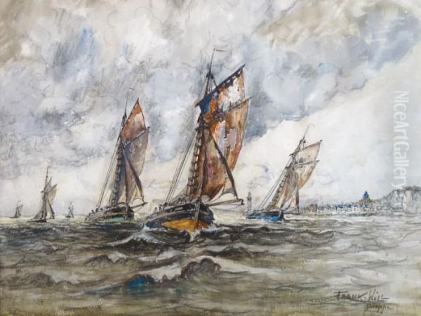 Bateaux De Peche Devant Dieppe Oil Painting by Frank Will