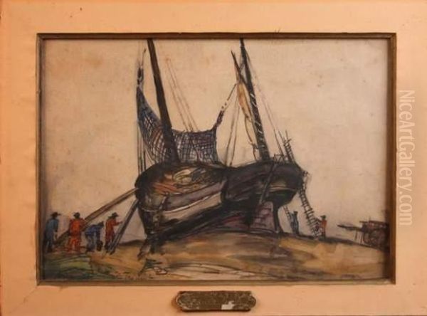 Bateaux Au Treport Oil Painting by Frank Will