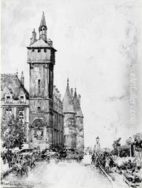 Vue De La Conciergerie Et Du Marche Aux Fleurs Sur L'ile De La Cite Oil Painting by Frank Will