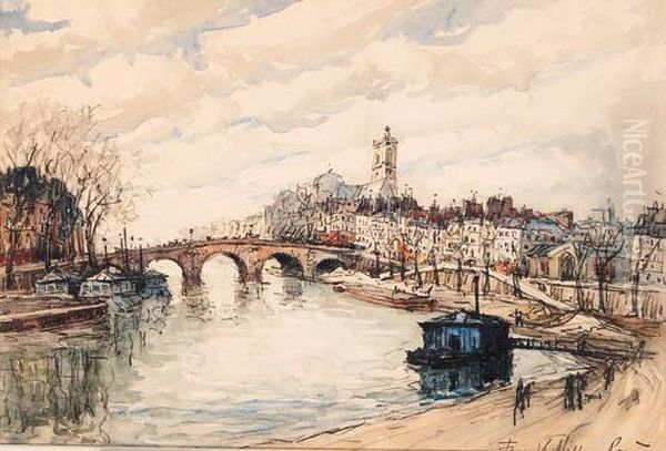 By The Side Of The River Seine In Paris Oil Painting by Frank Will