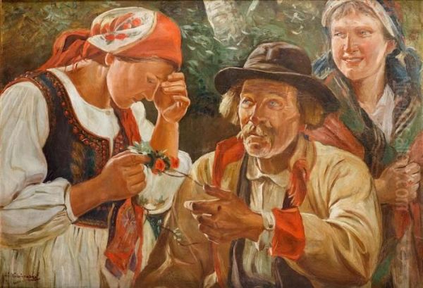 Rozmowa Oil Painting by Wincenty Wodzinowski