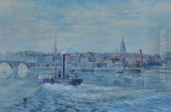 Paddle Steamers At Berwick Oil Painting by Frank Watson Wood