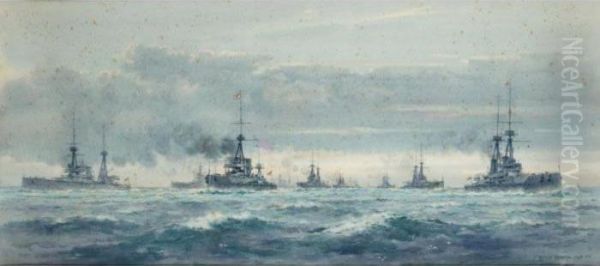 1st Battle Squadron Oil Painting by Frank Watson Wood