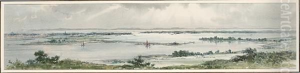 A Panorama Of The Upper Reaches 
Of Portsmouth Harbour From Portsdown Hill, The Harbour Entrance In The 
Centre With Spithead And The Isle Of Wight Beyond Oil Painting by Frank Watson Wood
