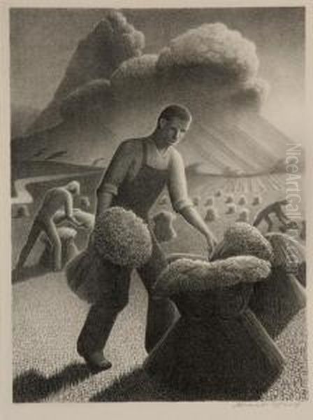 Approaching Storm Oil Painting by Grant Wood