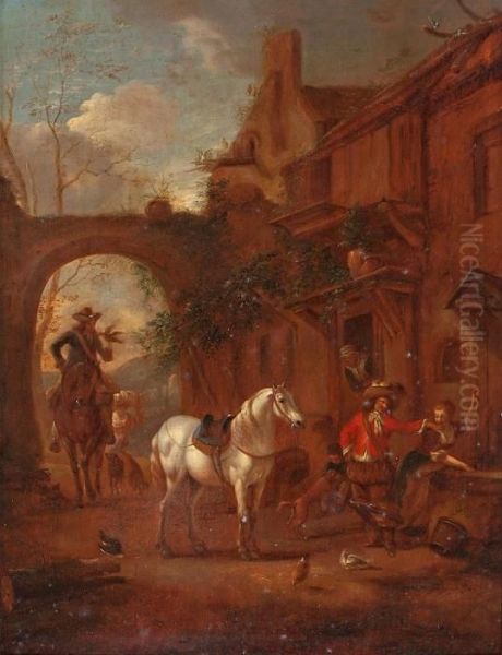 Posada Oil Painting by Pieter Wouwermans or Wouwerman