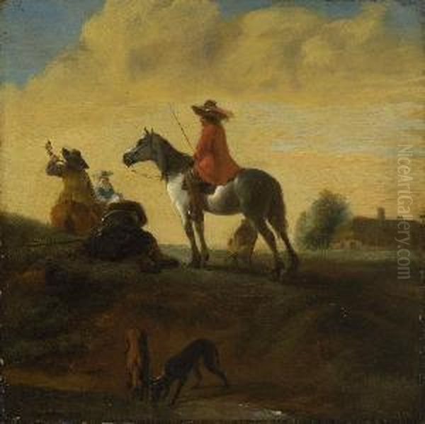 Rastende
 Jagdgesellschaft. Oil Painting by Pieter Wouwermans or Wouwerman