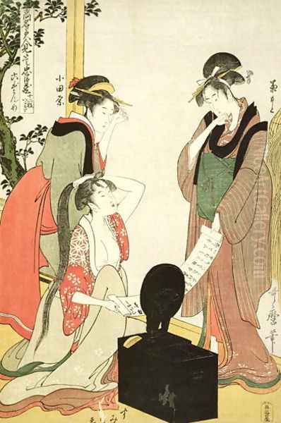 Scene 6, Comparison of celebrated beauties and the loyal league, c.1797 Oil Painting by Kitagawa Utamaro