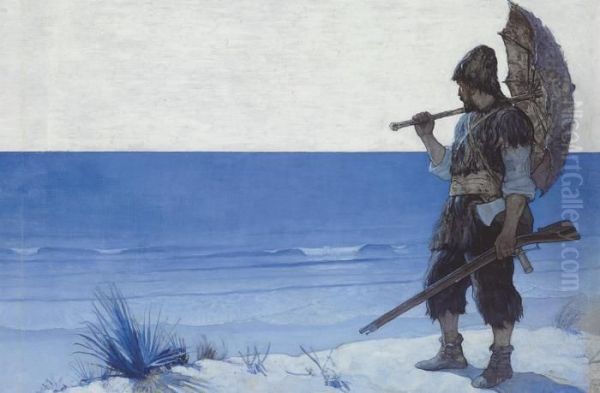 Robinson Crusoe, Endpaper Oil Painting by Newell Convers Wyeth