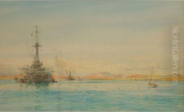 Superdreadnoughts Oil Painting by William Lionel Wyllie