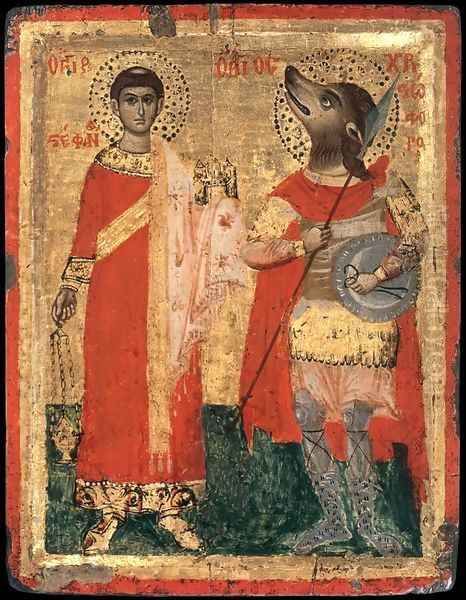 Sts Stephen and Christopher Oil Painting by Unknown Painter