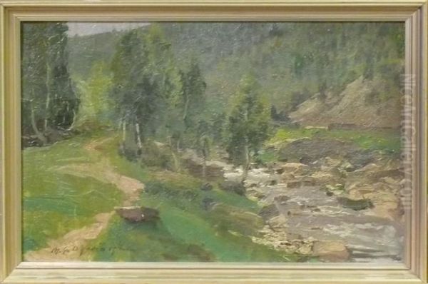 Gronskande Landskap Med Back. Oil Painting by Michael Gorstkin Wywiorski