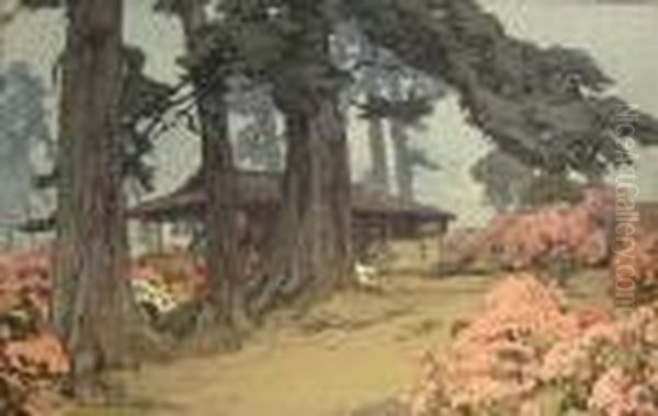 Hayase, Teahouse In Azalea Garden Oil Painting by Hiroshi Yoshida