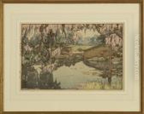 Wisteria Oil Painting by Hiroshi Yoshida