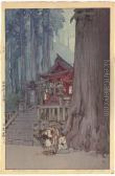Misty Day In Nikko Oil Painting by Hiroshi Yoshida