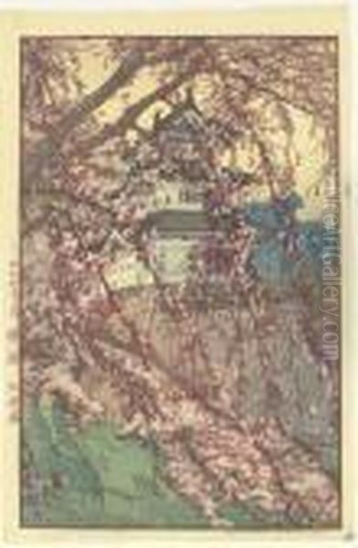 Hirosaki-jo/hirosaki Castle, 
From The Series Sakura Hachidai (eight Views Of Cherry Blossoms) Oil Painting by Hiroshi Yoshida