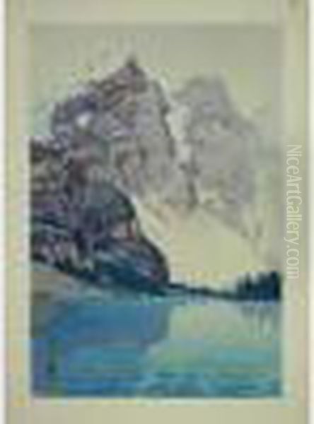 Grand Oban Tate-e (40,9 X 27,2 Cm), Le Lac De Morenko Aux Pieds De
 Hautes Montagnes. Oil Painting by Hiroshi Yoshida