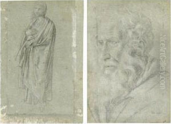 Study Of A Draped Standing Female Figure Oil Painting by Domenico Zampieri (Domenichino)