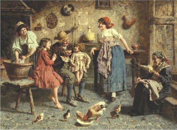A Happy Family Oil Painting by Eugenio Zampighi