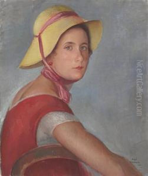 Femme Au Chapeau.portrait Of Jeannette Ivanoff Oil Painting by Angel Zarraga Arguelles