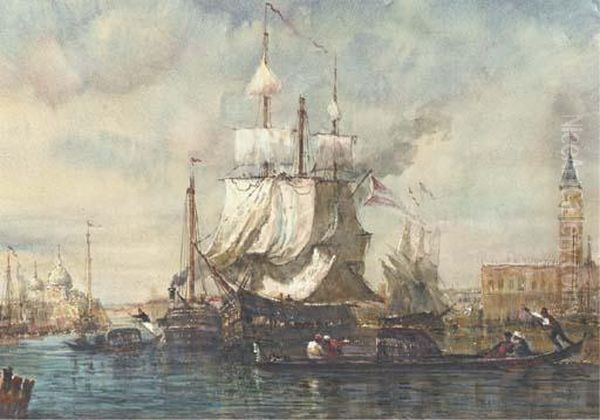 Docking In Venice Before The Doge's Palace Oil Painting by Felix Ziem