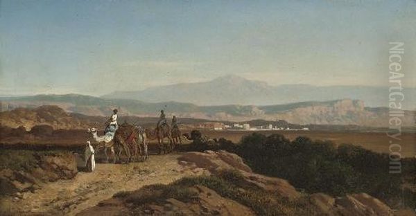 The Camel Train Oil Painting by August Albert Zimmermann