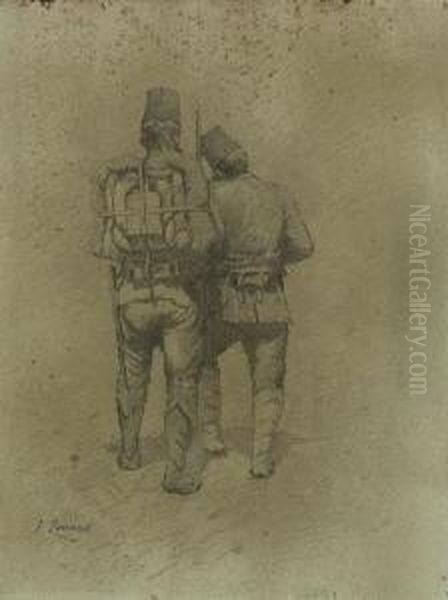 Zwei Marschierende
 Askari-soldaten. Oil Painting by Fausto Zonaro