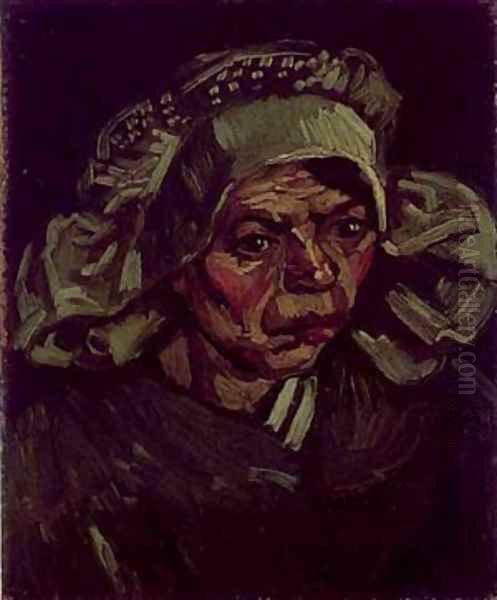 Head Of A Peasant Woman With A White Cap 1885 Oil Painting by Vincent Van Gogh
