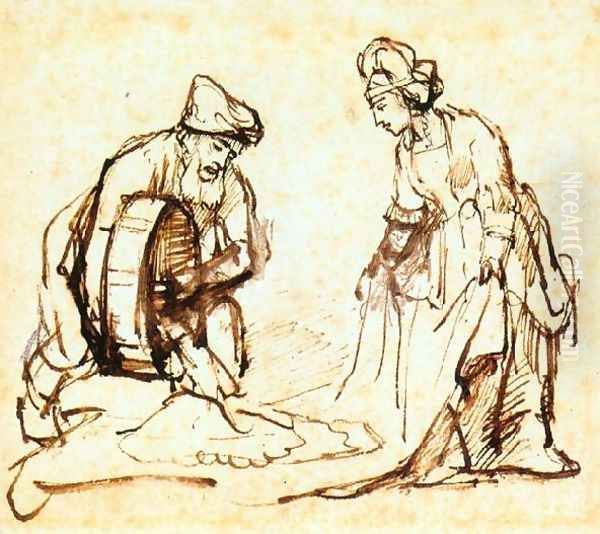 Boaz Casting Barley into Ruth's Veil c. 1645 Oil Painting by Rembrandt Van Rijn