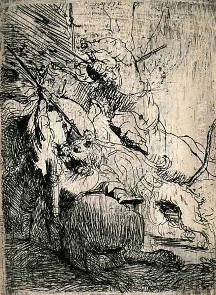 The Small Lion Hunt Oil Painting by Rembrandt Van Rijn