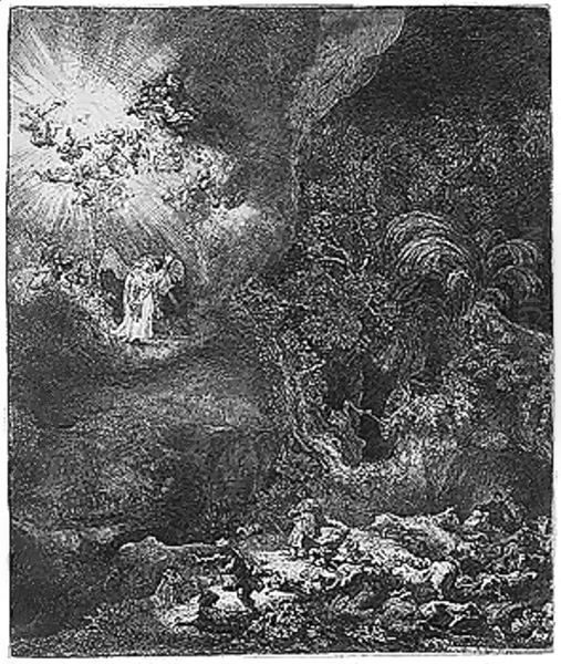 The Angel Appearing To The Shepherds Oil Painting by Rembrandt Van Rijn