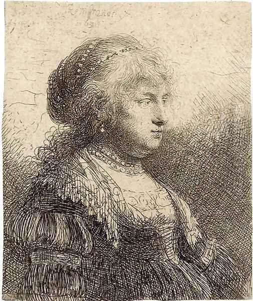 Saskia with Pearls in her Hair Oil Painting by Rembrandt Van Rijn