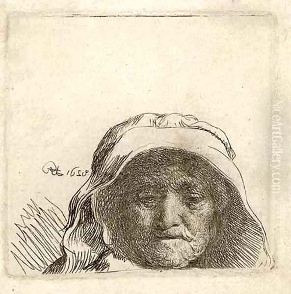The Artist's Mother Head only, full Face Oil Painting by Harmenszoon van Rijn Rembrandt